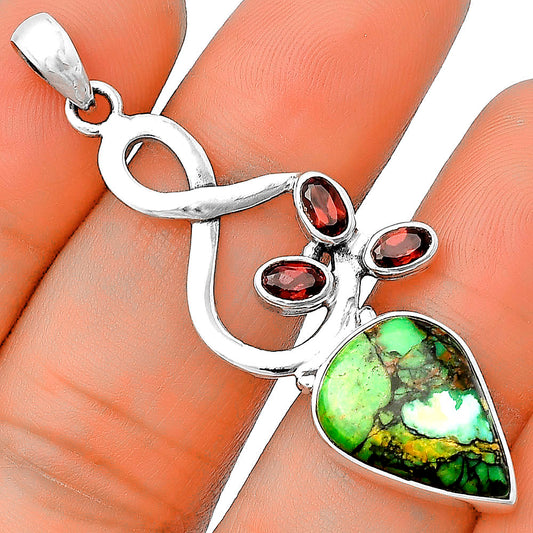 Green Matrix Turquoise & Garnet Pendant P-1118 SDP139400