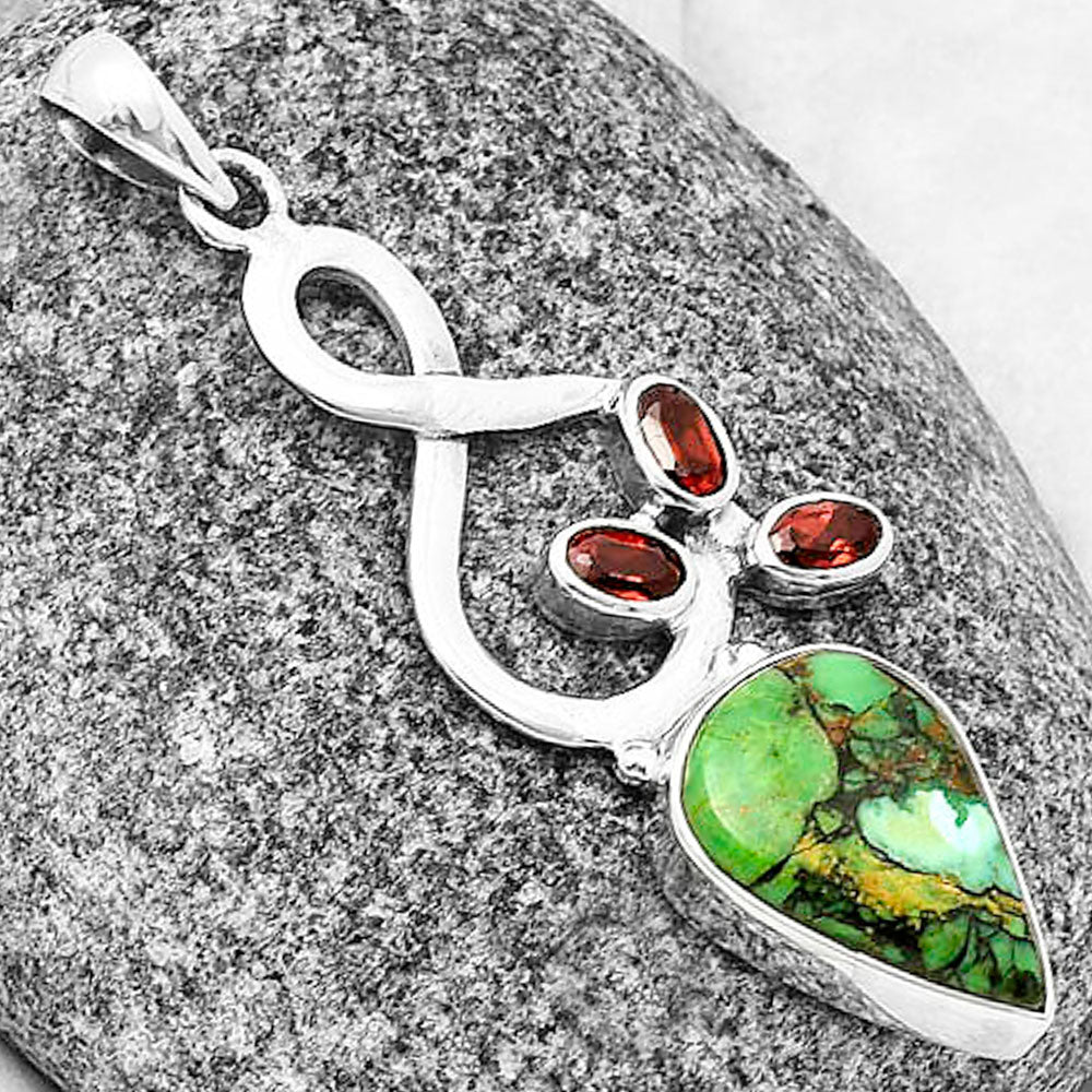 Green Matrix Turquoise & Garnet Pendant P-1118 SDP139400