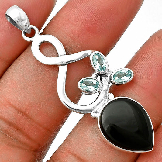 Black Onyx - Brazil & Sky Blue Topaz Pendant P-1118 SDP139401