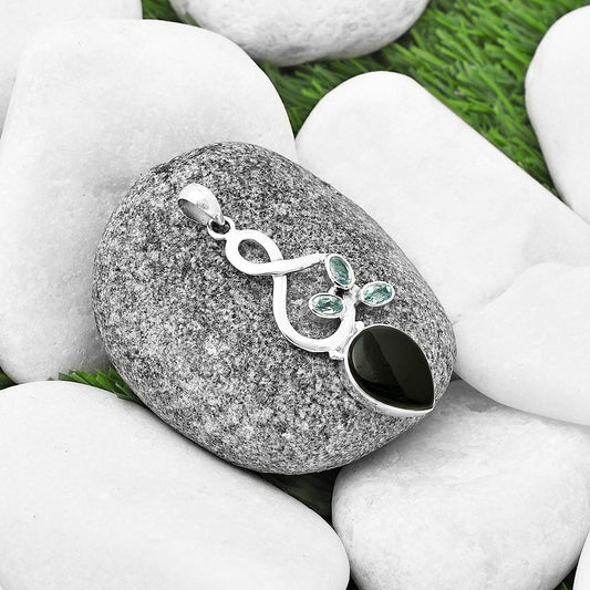 Black Onyx - Brazil & Sky Blue Topaz Pendant P-1118 SDP139401