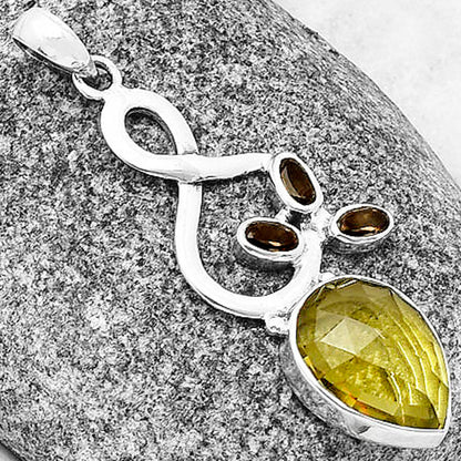 Lemon Quartz Checker & Smoky Quartz Pendant P-1118 SDP139411