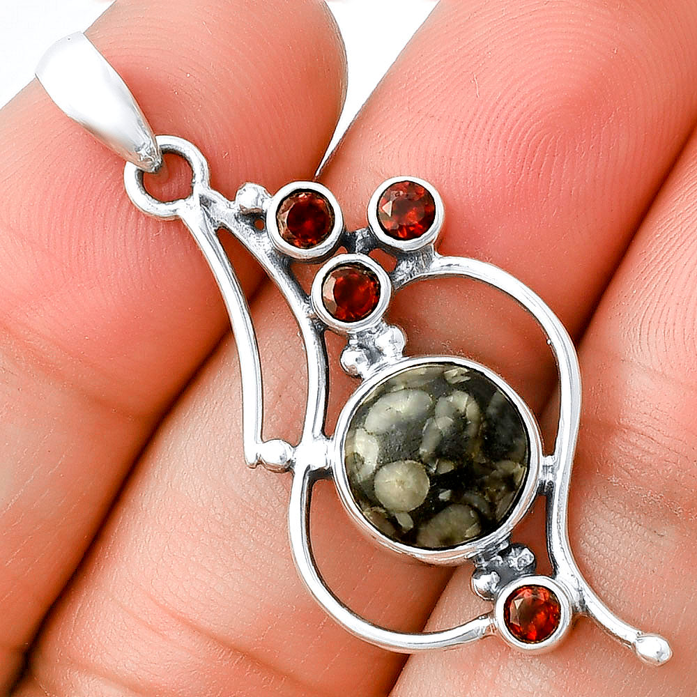 Llanite Blue Opal Crystal Sphere & Garnet Pendant P-1037 SDP139452