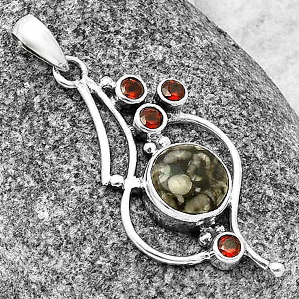 Llanite Blue Opal Crystal Sphere & Garnet Pendant P-1037 SDP139452