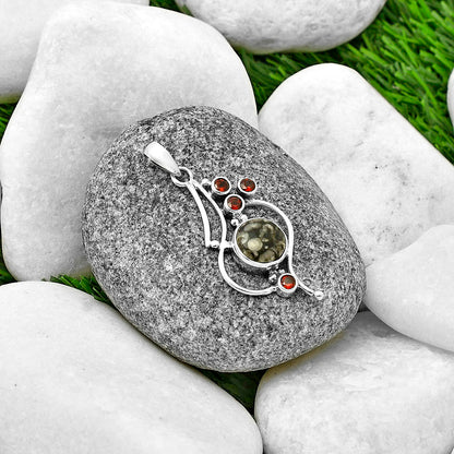 Llanite Blue Opal Crystal Sphere & Garnet Pendant P-1037 SDP139452
