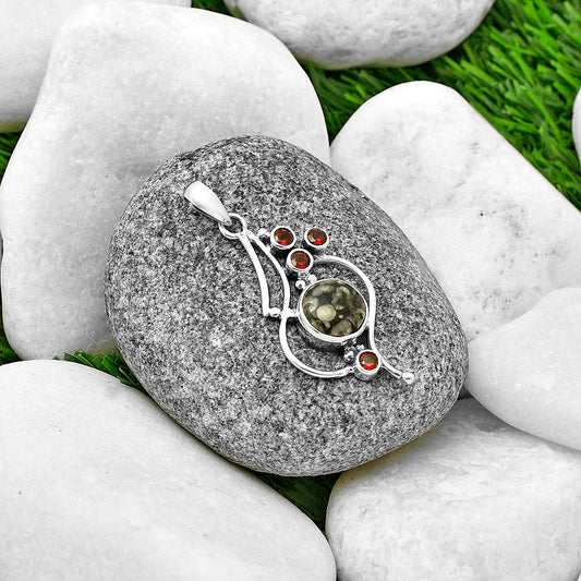 Llanite Blue Opal Crystal Sphere & Garnet Pendant P-1037 SDP139452