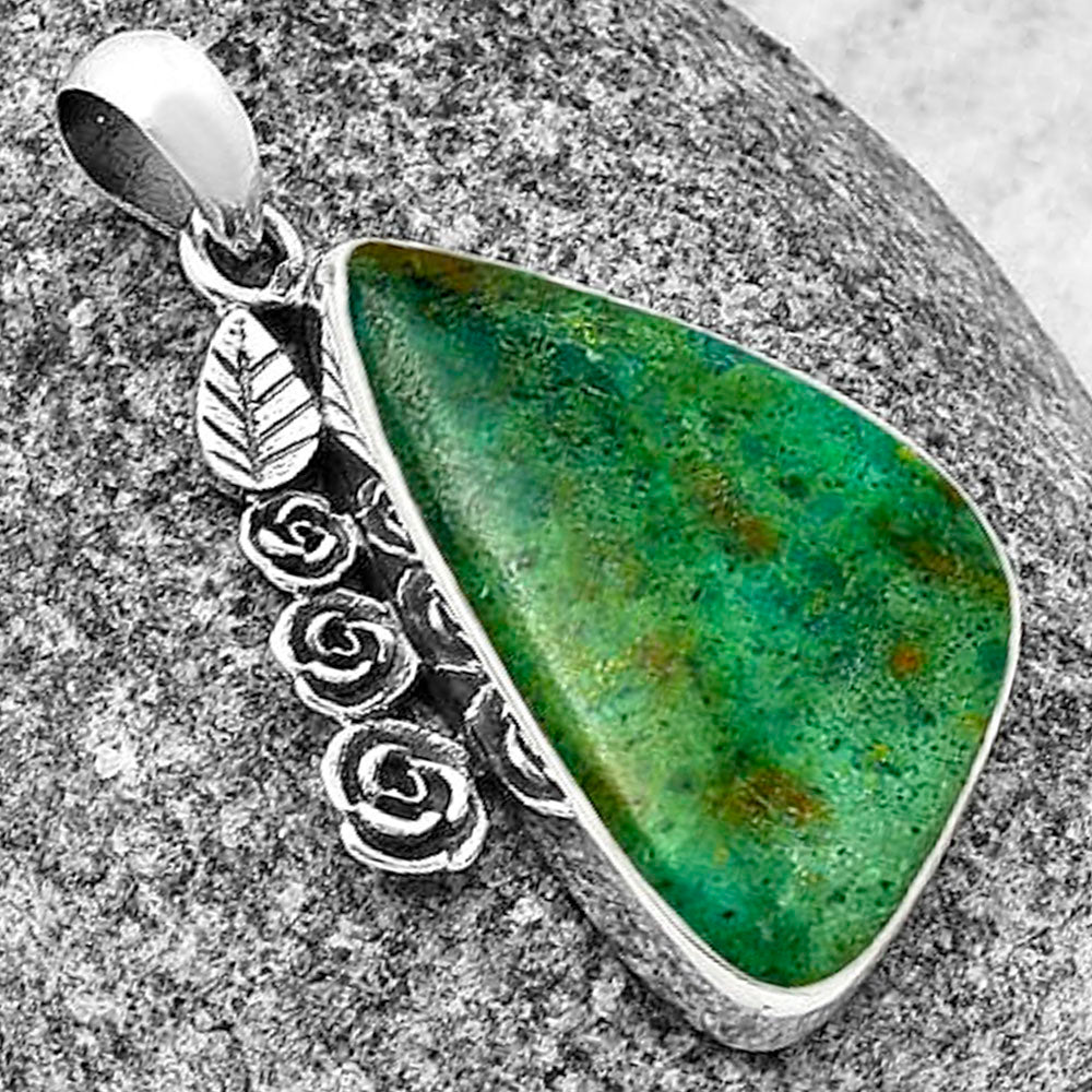 Floral - Natural Azurite Chrysocolla Pendant P-1070 SDP139477