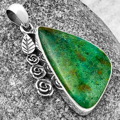 Floral - Natural Azurite Chrysocolla Pendant P-1070 SDP139477