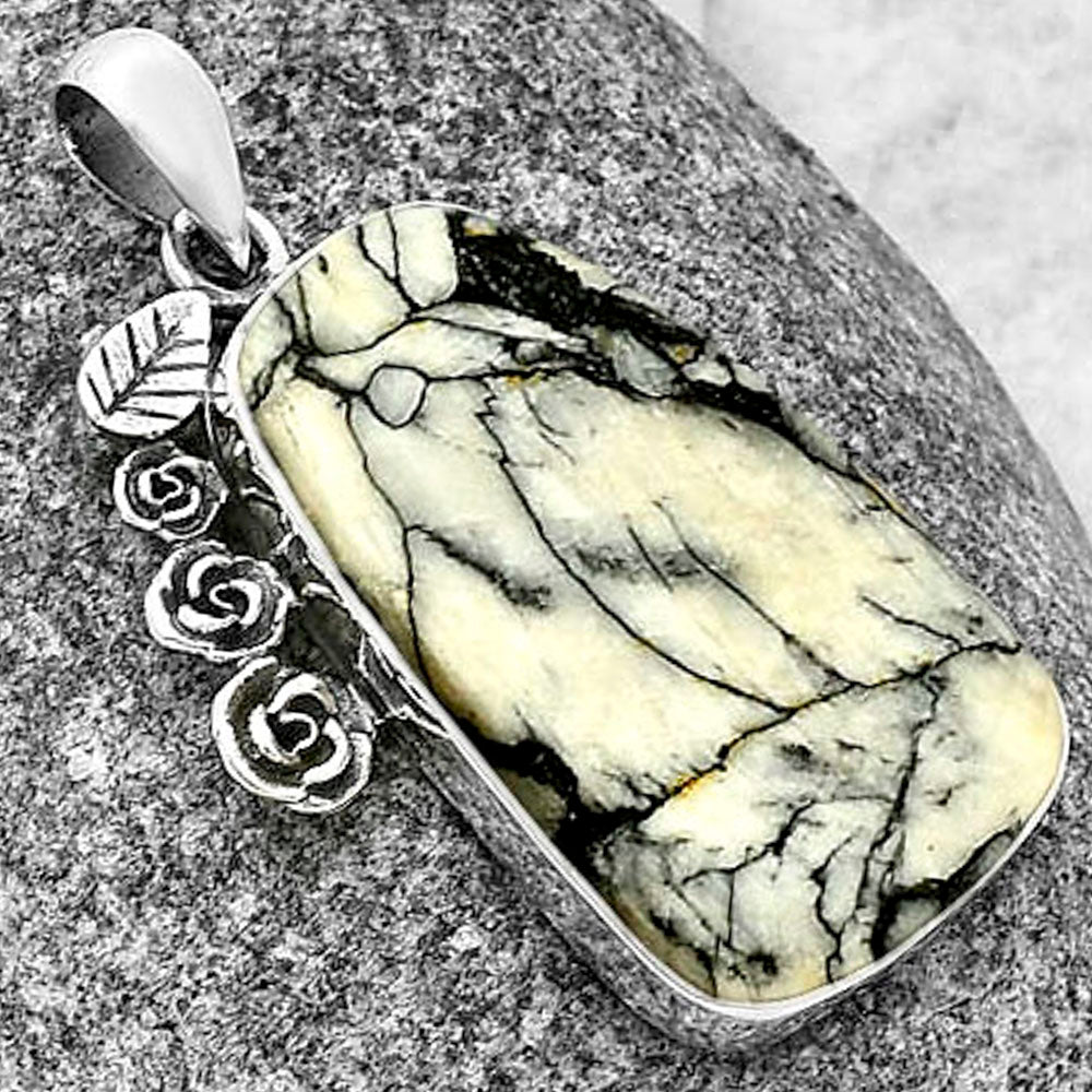 Floral - Natural Pinolith Stone Pendant P-1070 SDP139488