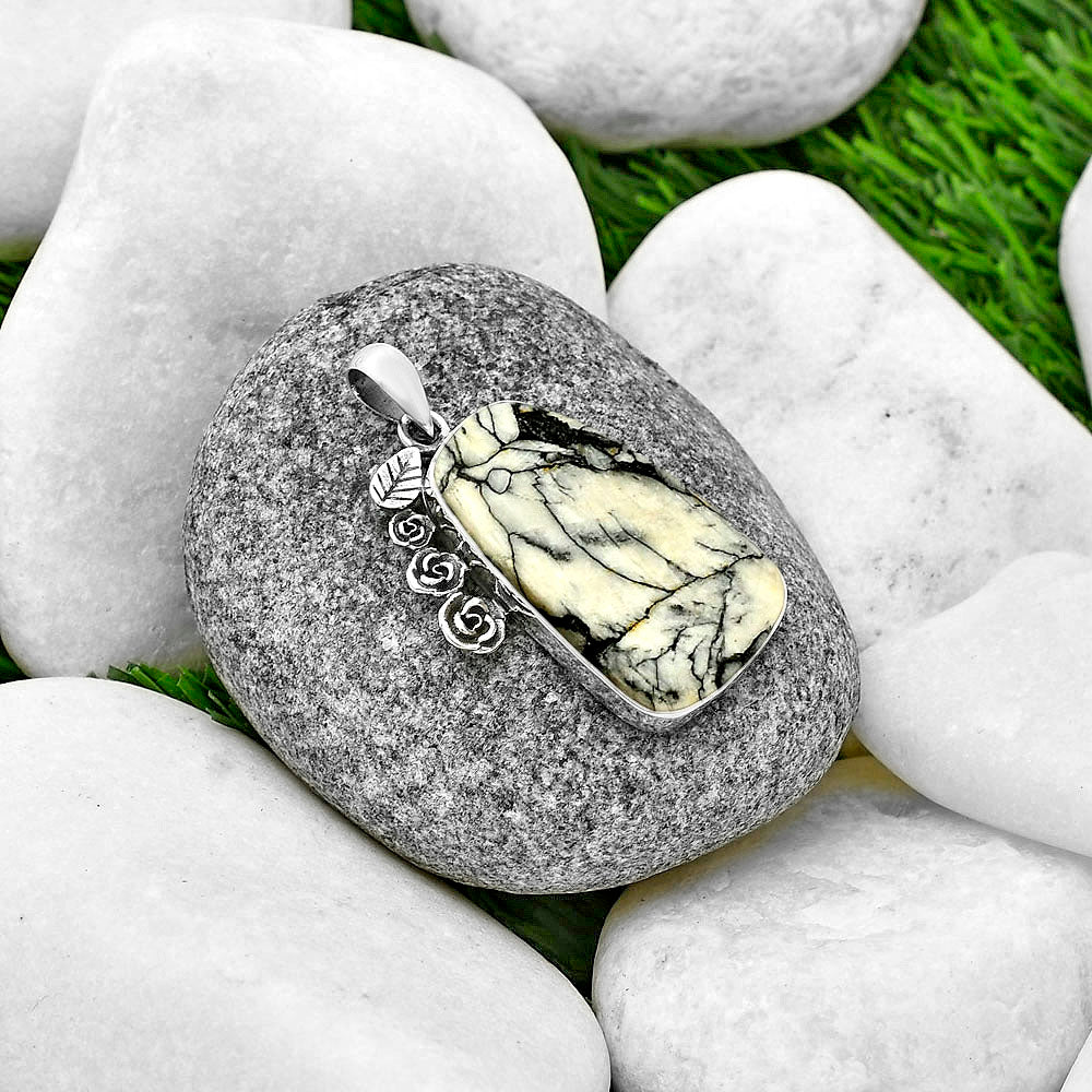 Floral - Natural Pinolith Stone Pendant P-1070 SDP139488