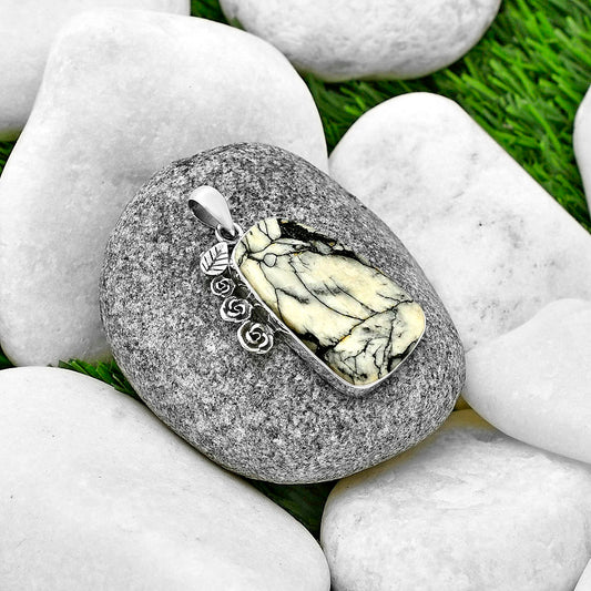 Floral - Natural Pinolith Stone Pendant P-1070 SDP139488