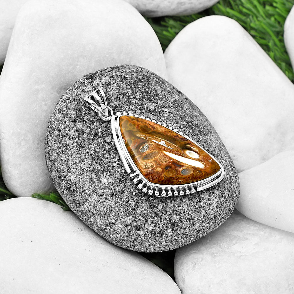 Natural Palm Root Fossil Agate Pendant P-1073 SDP139772
