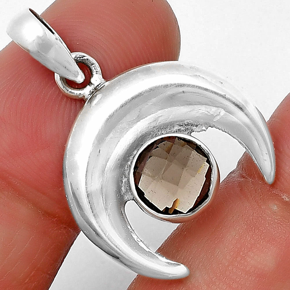 Crescent Moon - Smoky Quartz Checker Pendant P-1014 SDP139980