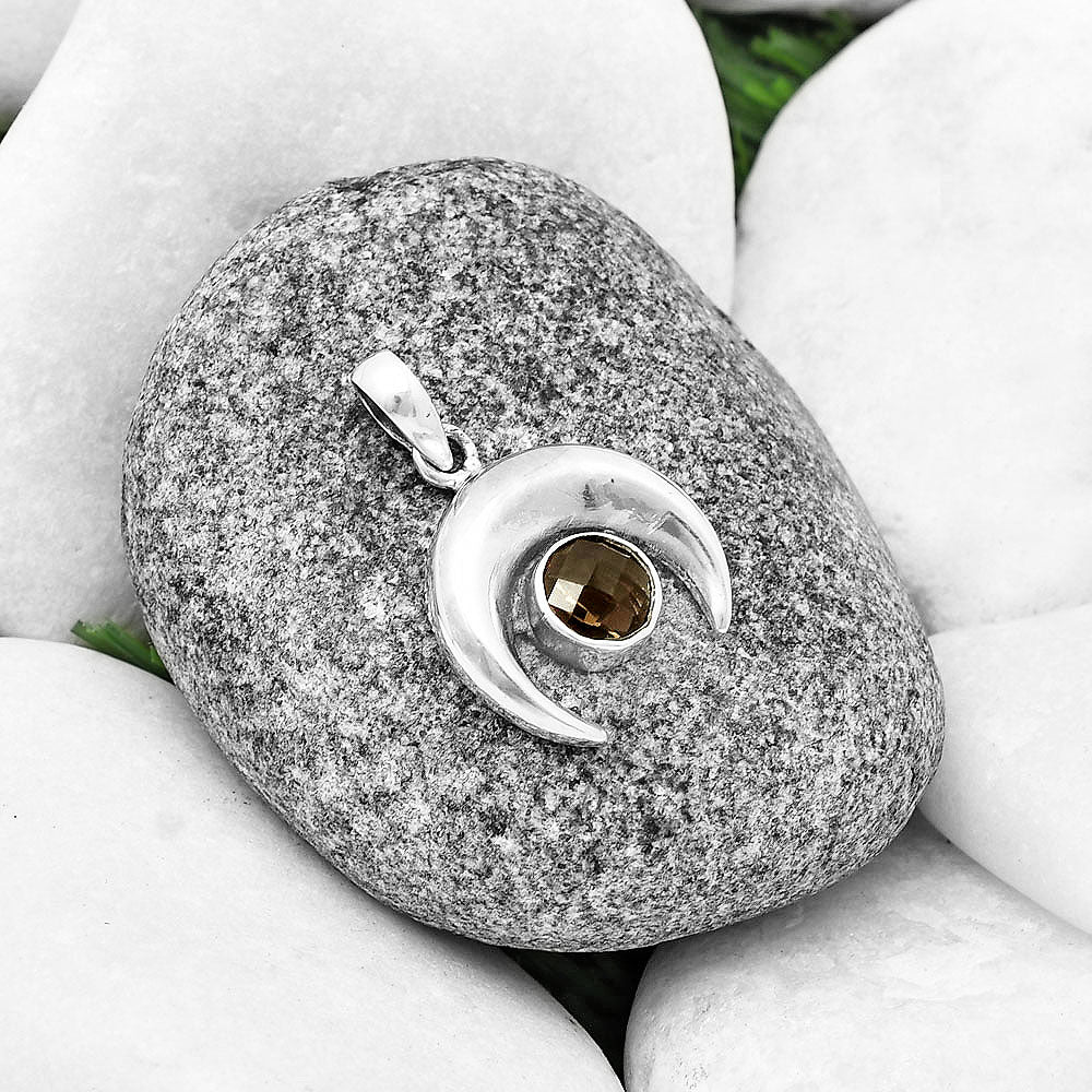 Crescent Moon - Smoky Quartz Checker Pendant P-1014 SDP139980