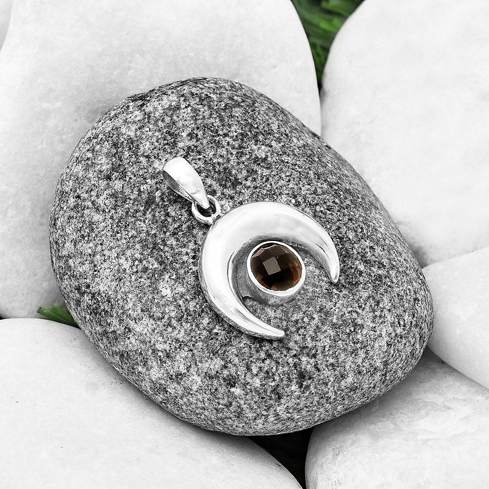 Crescent Moon - Smoky Quartz Checker Pendant P-1014 SDP139983