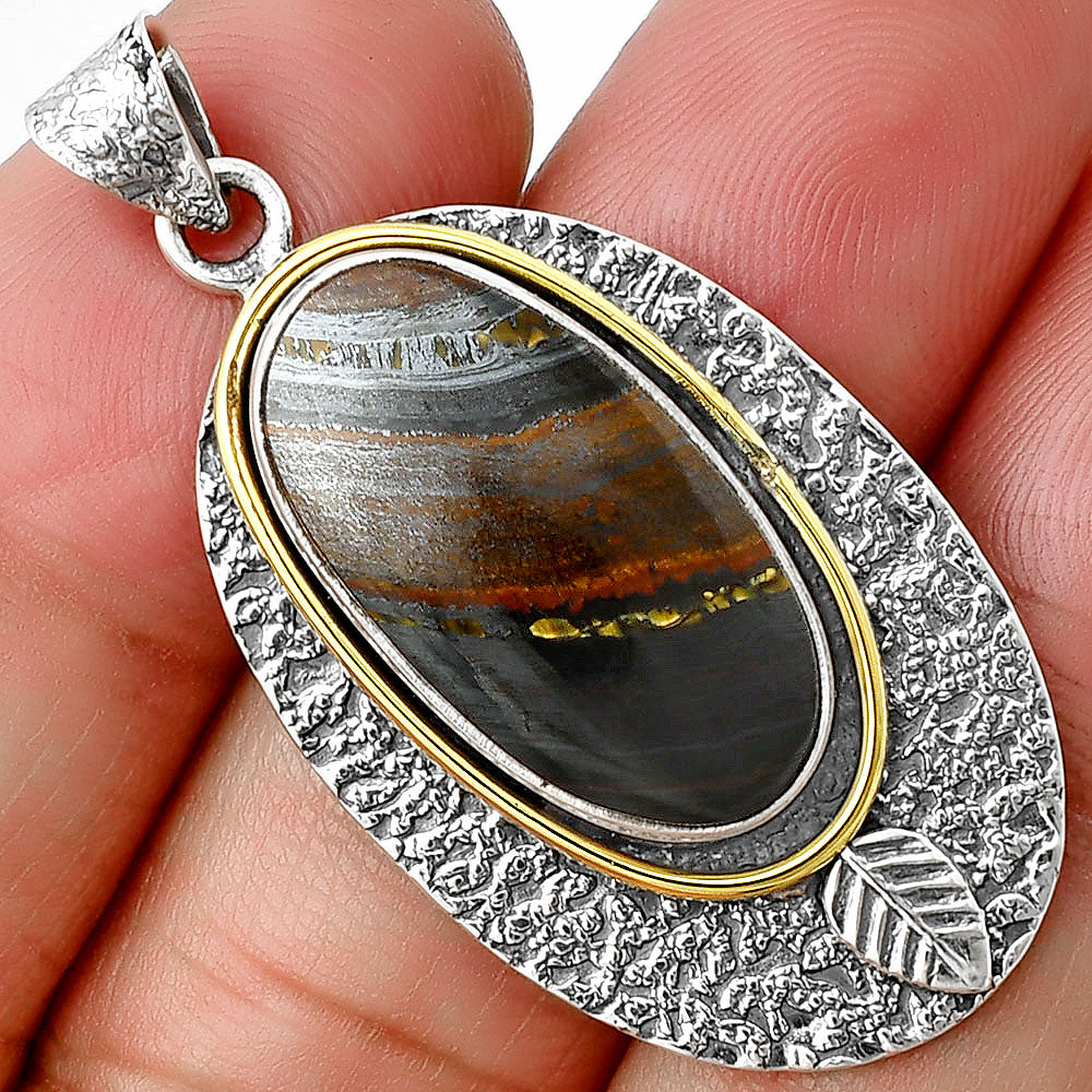 Two Tone - Natural Iron Tiger Eye Pendant P-1222 SDP140016