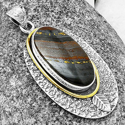 Two Tone - Natural Iron Tiger Eye Pendant P-1222 SDP140016
