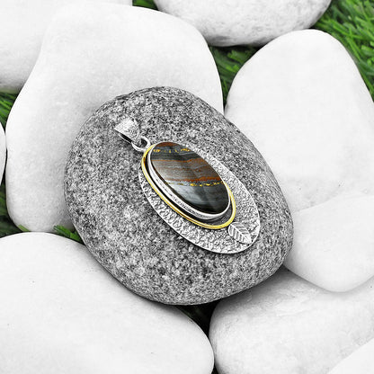 Two Tone - Natural Iron Tiger Eye Pendant P-1222 SDP140016