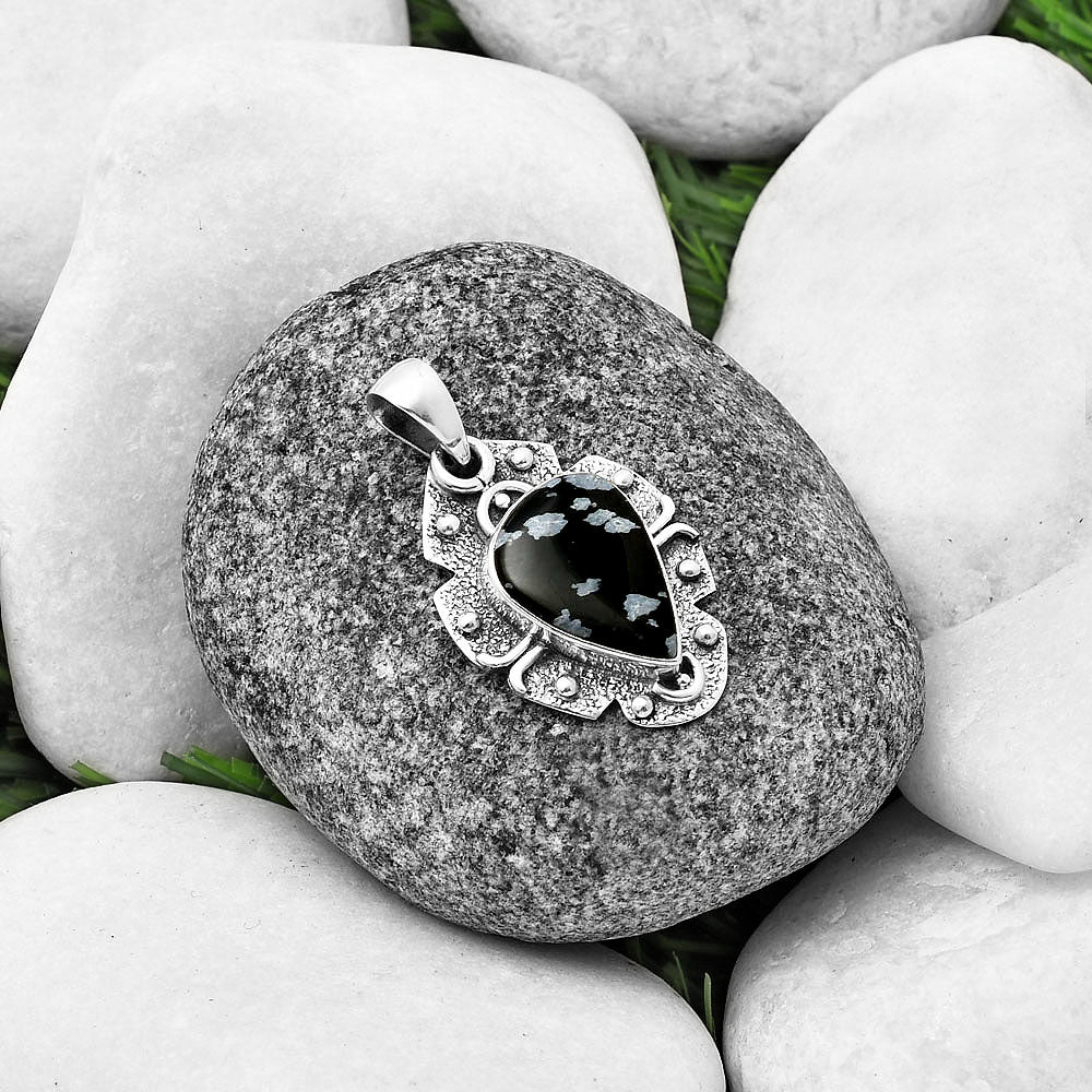 Natural Snow Flake Obsidian Pendant P-1390 SDP140329
