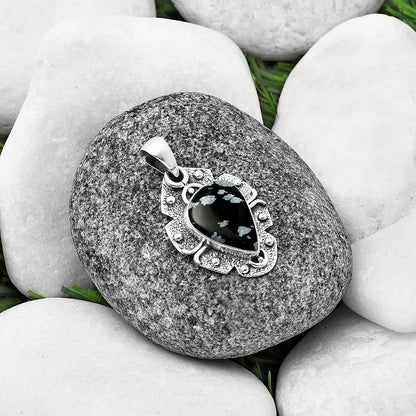 Natural Snow Flake Obsidian Pendant P-1390 SDP140329