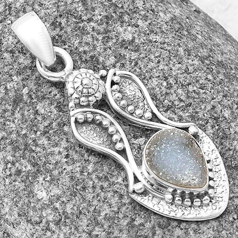 White Titanium Druzy Pendant P-1277 SDP140550