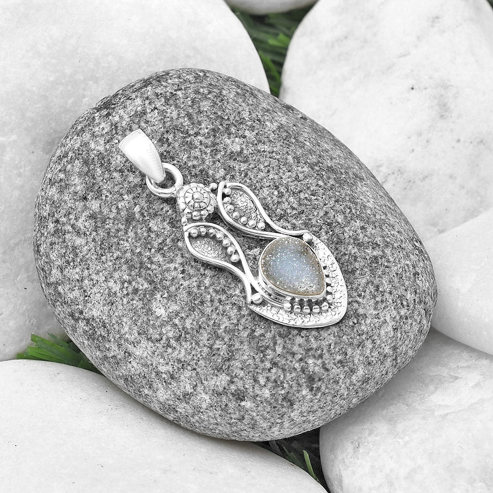 White Titanium Druzy Pendant P-1277 SDP140550