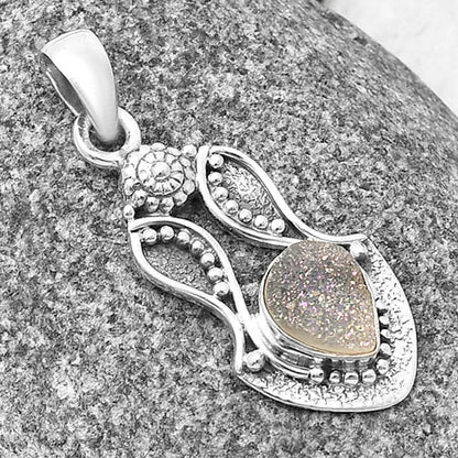 White Titanium Druzy Pendant P-1277 SDP140558