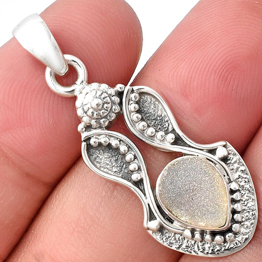 White Titanium Druzy Pendant P-1277 SDP140562