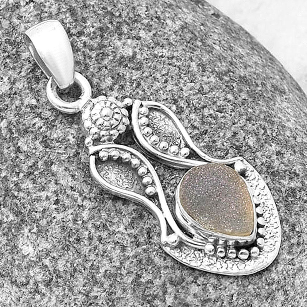 White Titanium Druzy Pendant P-1277 SDP140562