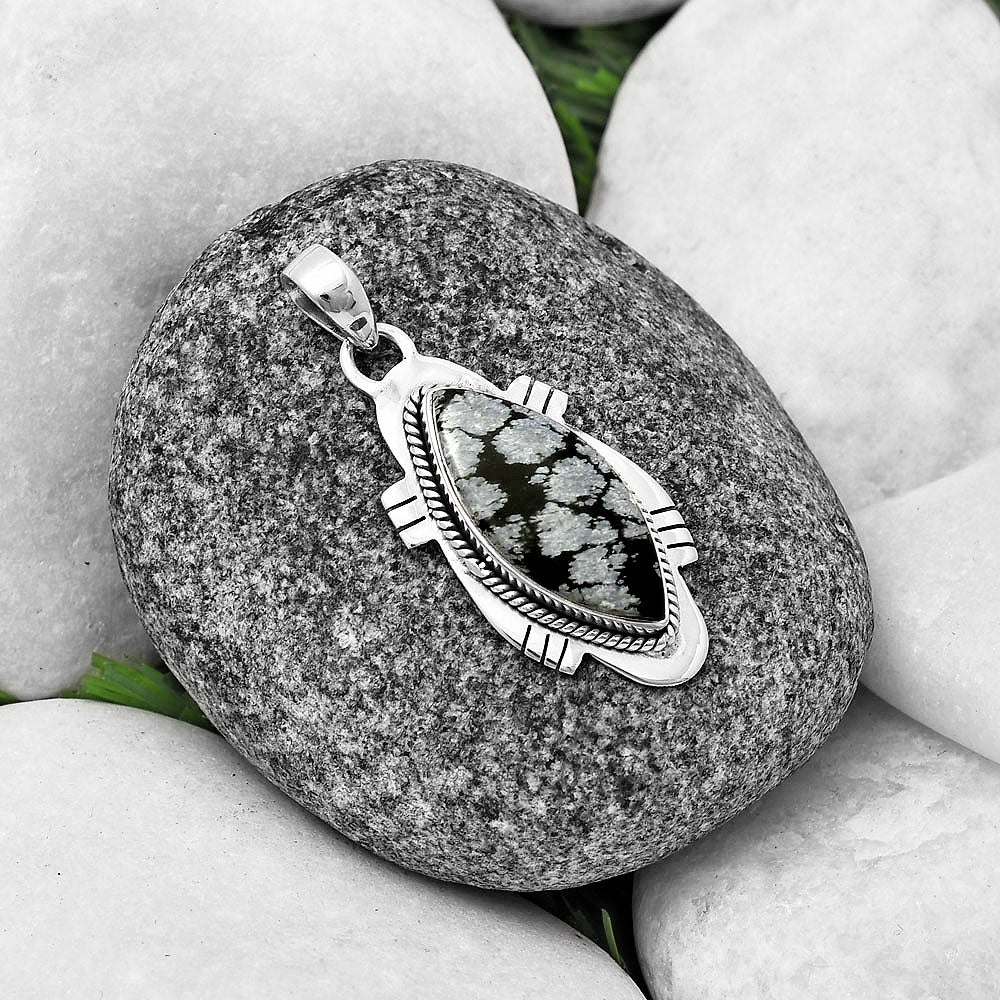 Natural Snow Flake Obsidian Pendant P-1463 SDP140656
