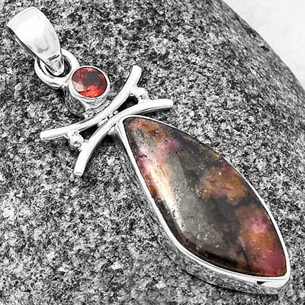 Natural Rhodonite & Garnet Pendant P-1243 SDP140758