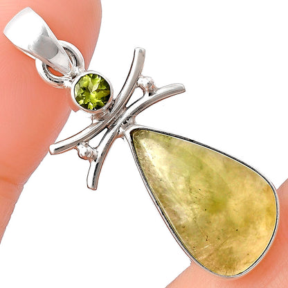 Natural Cloudy Prehnite & Peridot Pendant P-1243 SDP140763