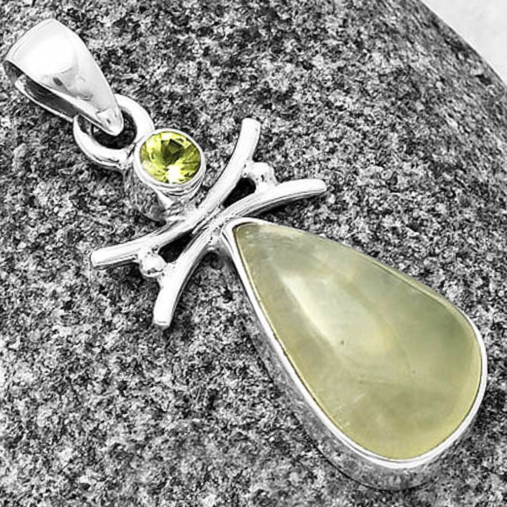 Natural Cloudy Prehnite & Peridot Pendant P-1243 SDP140763