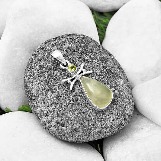 Natural Cloudy Prehnite & Peridot Pendant P-1243 SDP140763