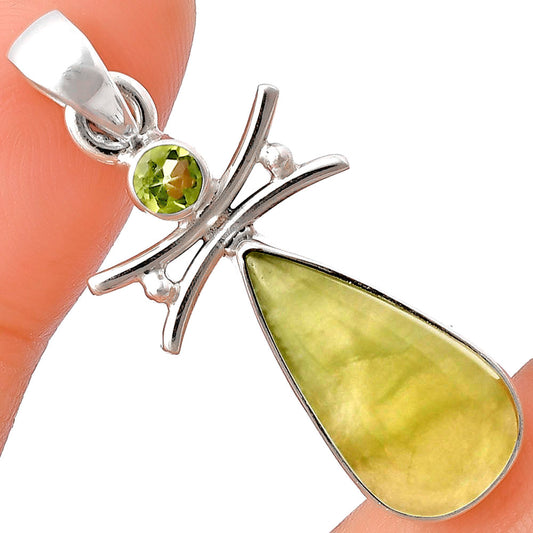 Natural Cloudy Prehnite & Peridot Pendant P-1243 SDP140765