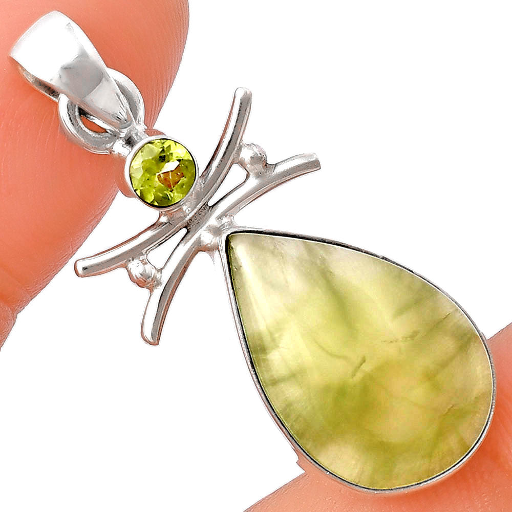 Natural Cloudy Prehnite & Peridot Pendant P-1243 SDP140769