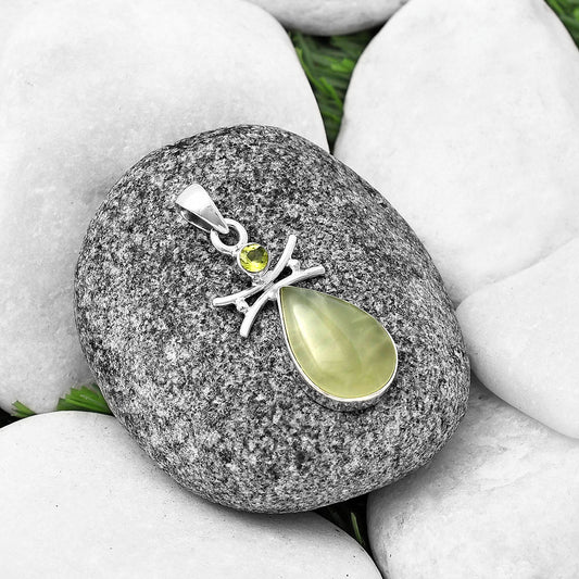 Natural Cloudy Prehnite & Peridot Pendant P-1243 SDP140769