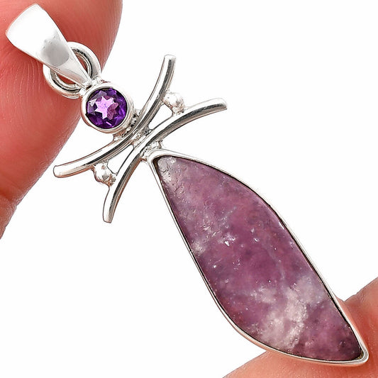 Natural Purple Lepidolite & Amethyst Pendant P-1243 SDP140773