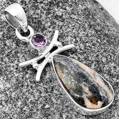 Natural Porcelain Jasper & Amethyst Pendant P-1243 SDP140781