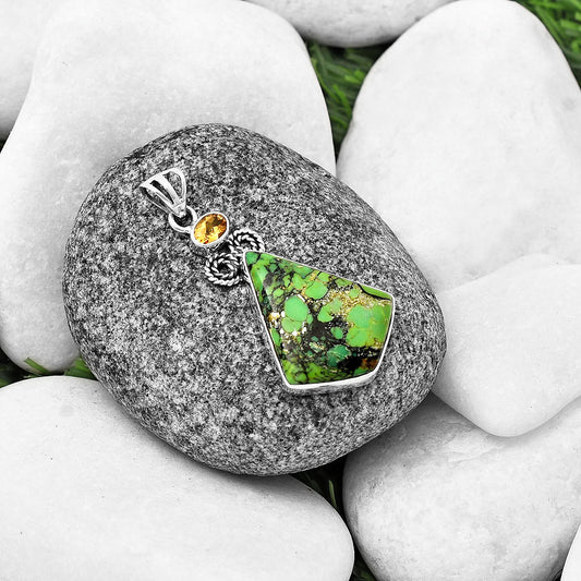 Green Matrix Turquoise & Citrine Pendant P-1093 SDP140826