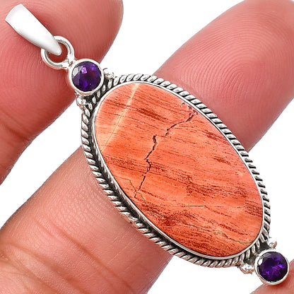 Natural Snake Skin Jasper & Amethyst Pendant P-1023 SDP140873