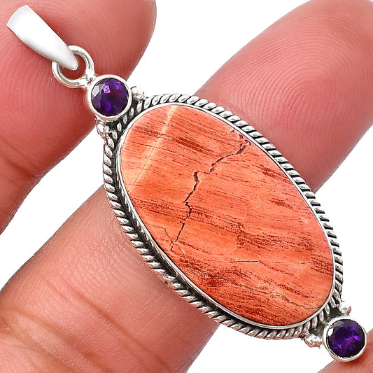 Natural Snake Skin Jasper & Amethyst Pendant P-1023 SDP140873