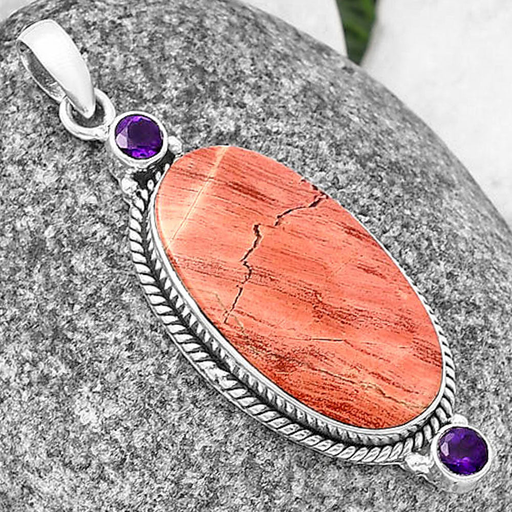 Natural Snake Skin Jasper & Amethyst Pendant P-1023 SDP140873