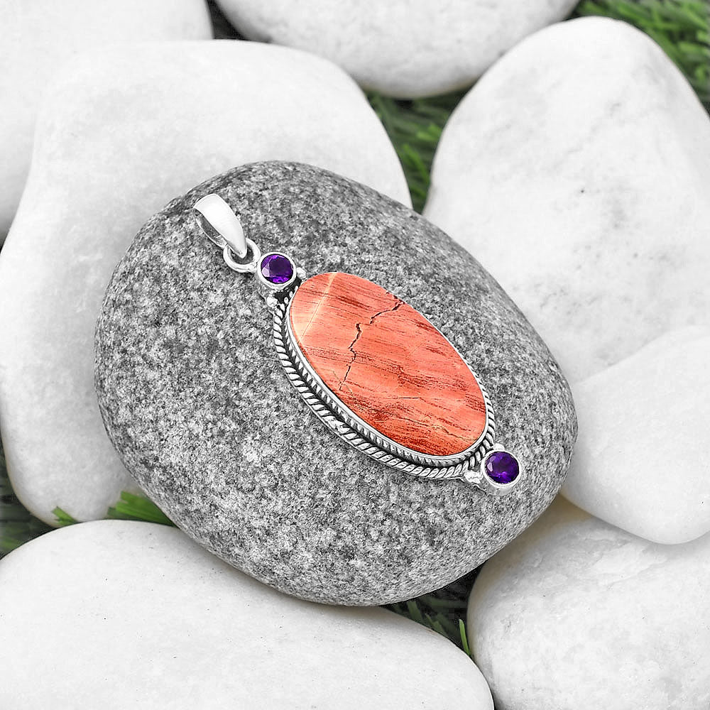 Natural Snake Skin Jasper & Amethyst Pendant P-1023 SDP140873