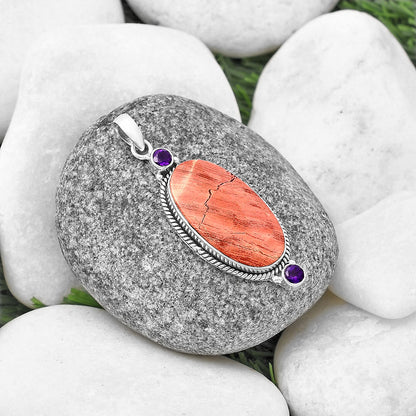 Natural Snake Skin Jasper & Amethyst Pendant P-1023 SDP140873