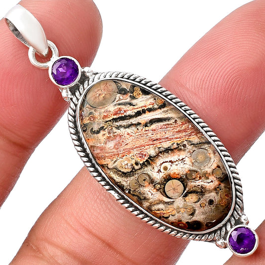 Leopard Skin Jasper & Amethyst Pendant P-1023 SDP140874