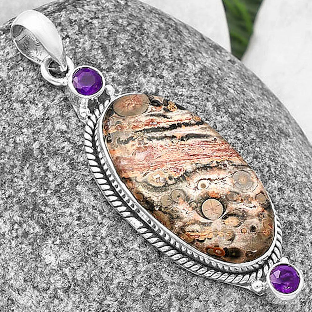 Leopard Skin Jasper & Amethyst Pendant P-1023 SDP140874