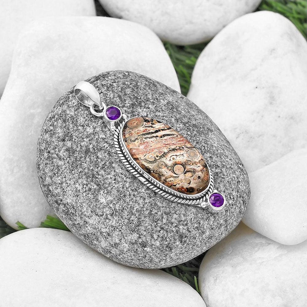 Leopard Skin Jasper & Amethyst Pendant P-1023 SDP140874
