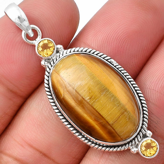 Natural Tiger Eye - Africa & Citrine Pendant P-1023 SDP140892