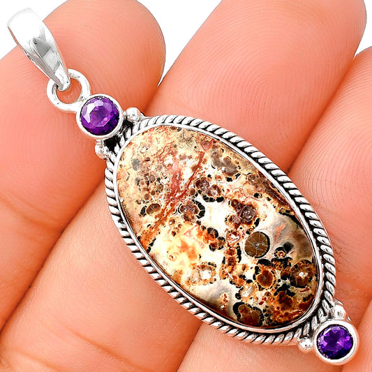 Leopard Skin Jasper & Amethyst Pendant P-1023 SDP140893