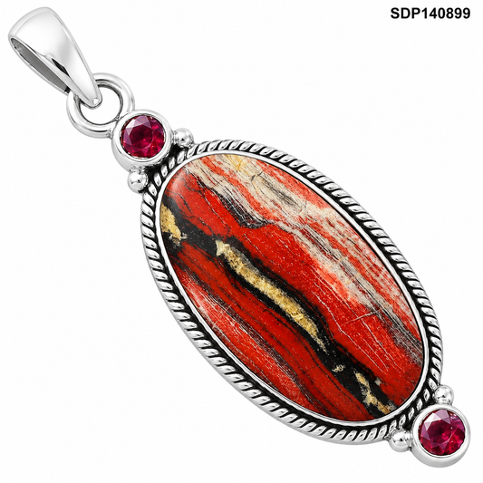 Natural Snake Skin Jasper & Garnet Pendant P-1023 SDP140899